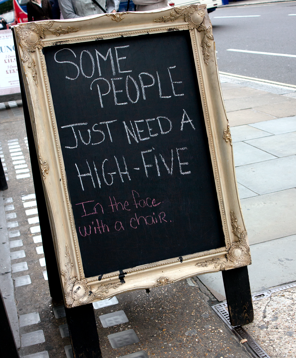 high five in the face with a chair