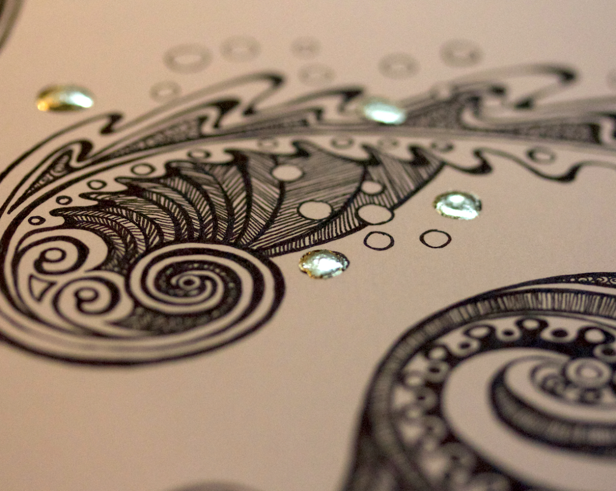 doodles and gold blobs